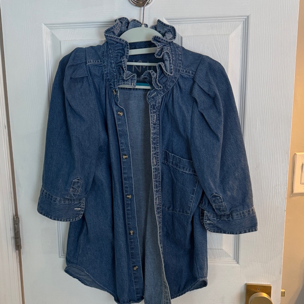 KMJ Ruffle Collar DENIM button down shirt